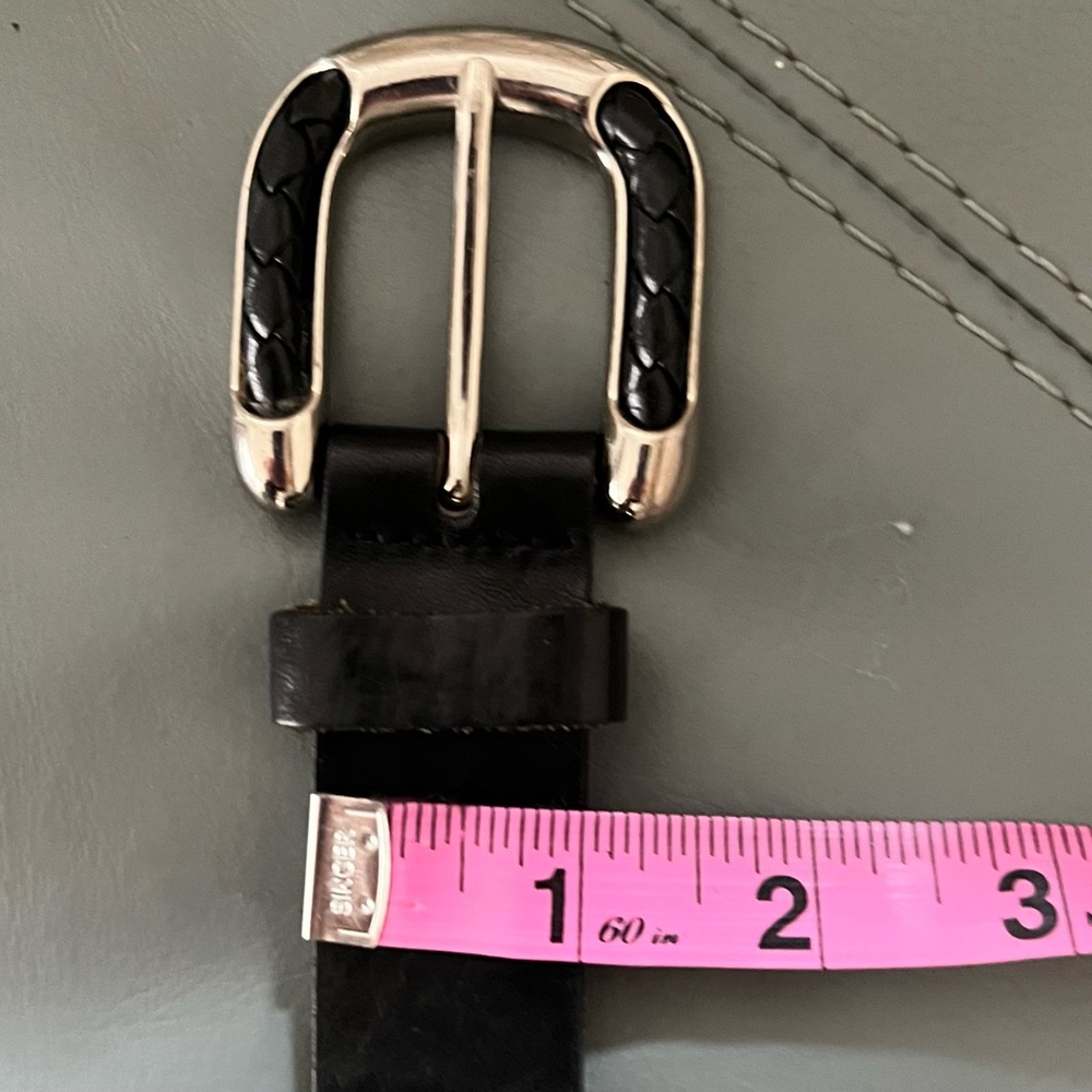 Mens BLACK Braided Leather/Silver Buckle FULL GRAIN COWHIDE Leather BELT S - Picture 5 of 8